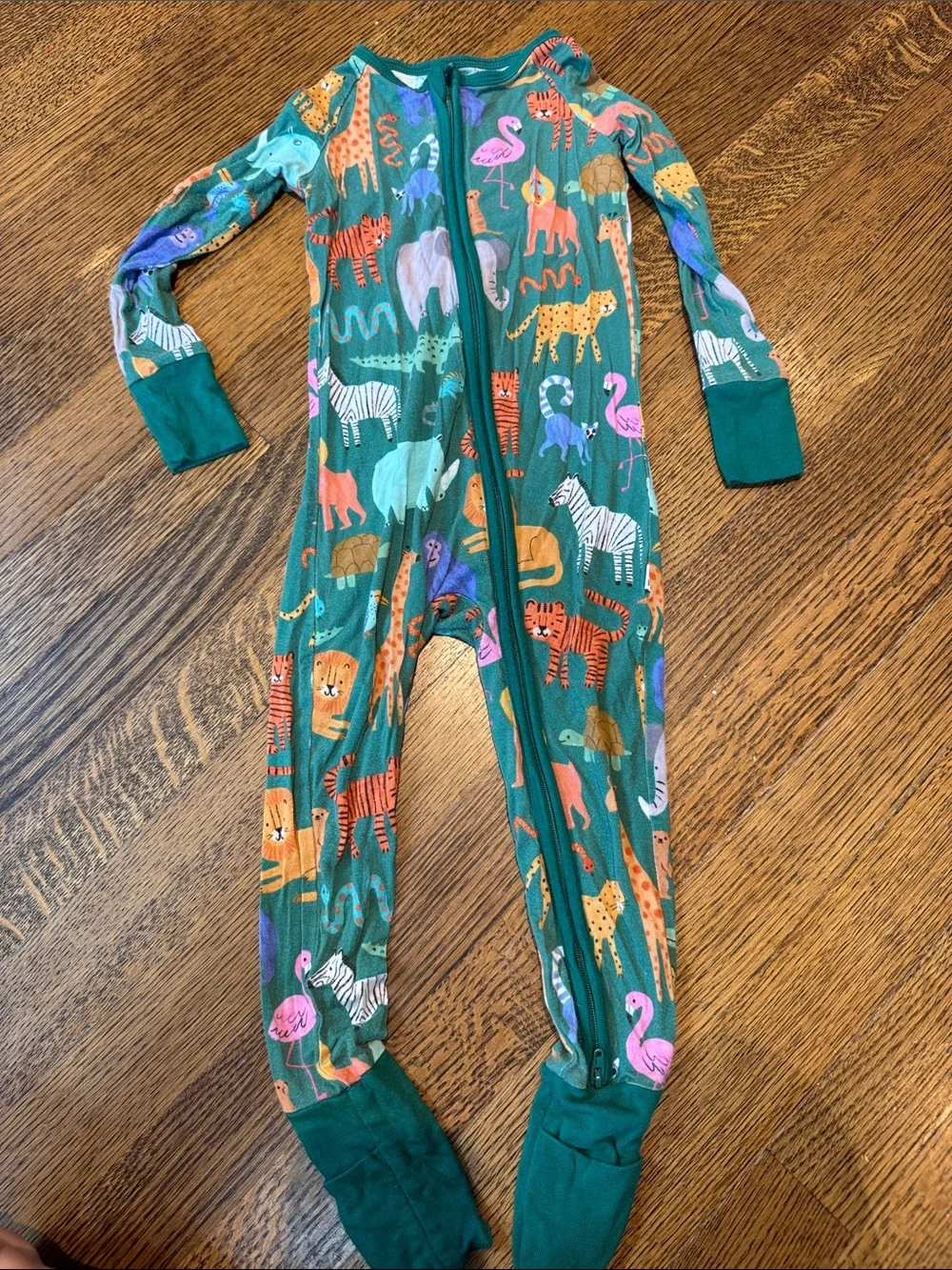 Little Sleepies Green Footie with Colorful Safari Animals